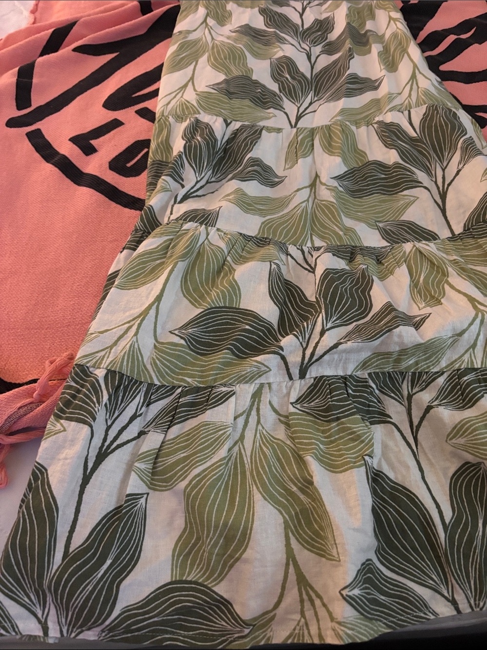 Tahari Green Leaf Tiered Maxi Dress